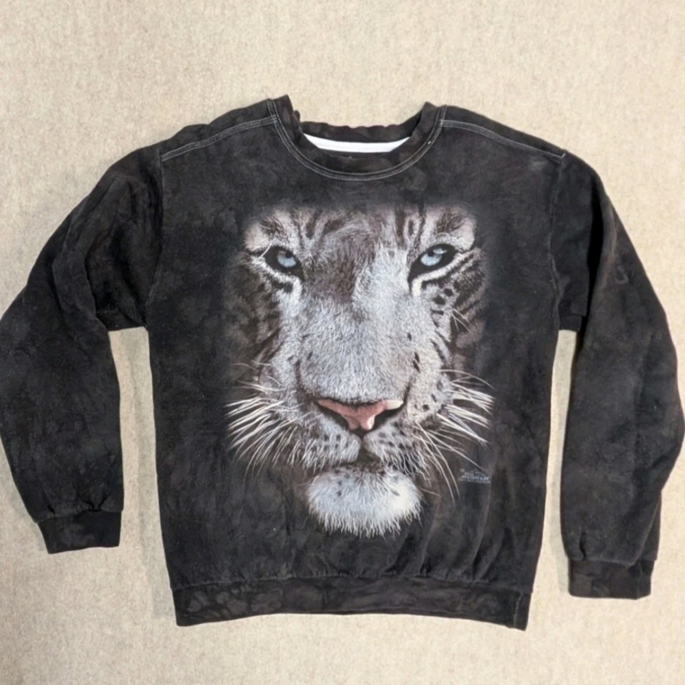 The Mountain Black Tye Dye White Tiger Crewneck Sweatshirt Size Med 2011 Art